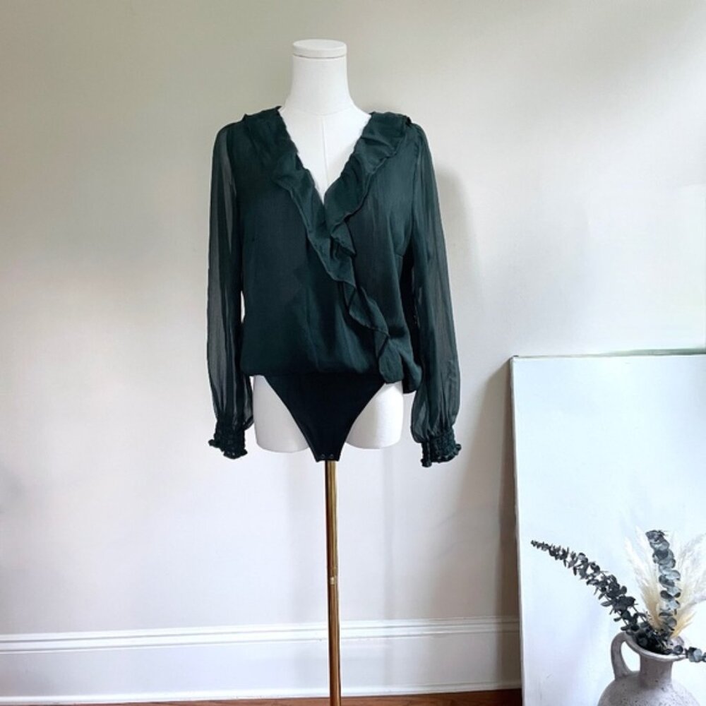 Abercrombie Fitch Large Chiffon Bodysuit Ruffle Coquette Romantic Forest Fairy